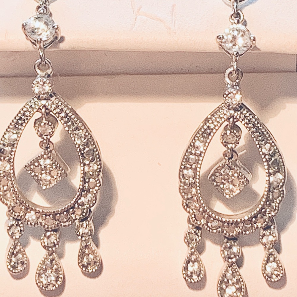 Latasia CZ Chandelier Drop Earrings, Antique Silver finish